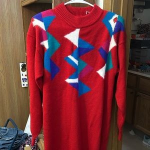 Women’s vintage sweater dress. Pretty red with unique design